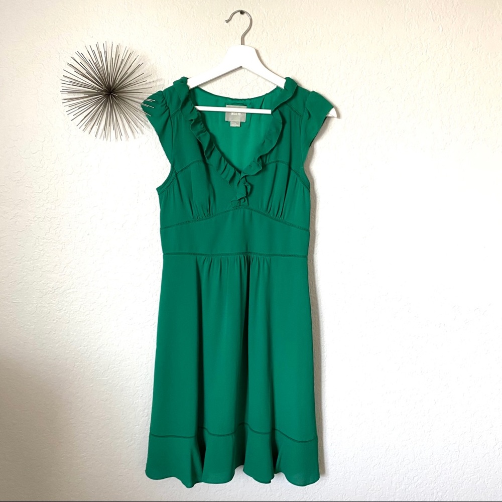 Anthropologie Maeve Green Ruffled Dress Size 4
